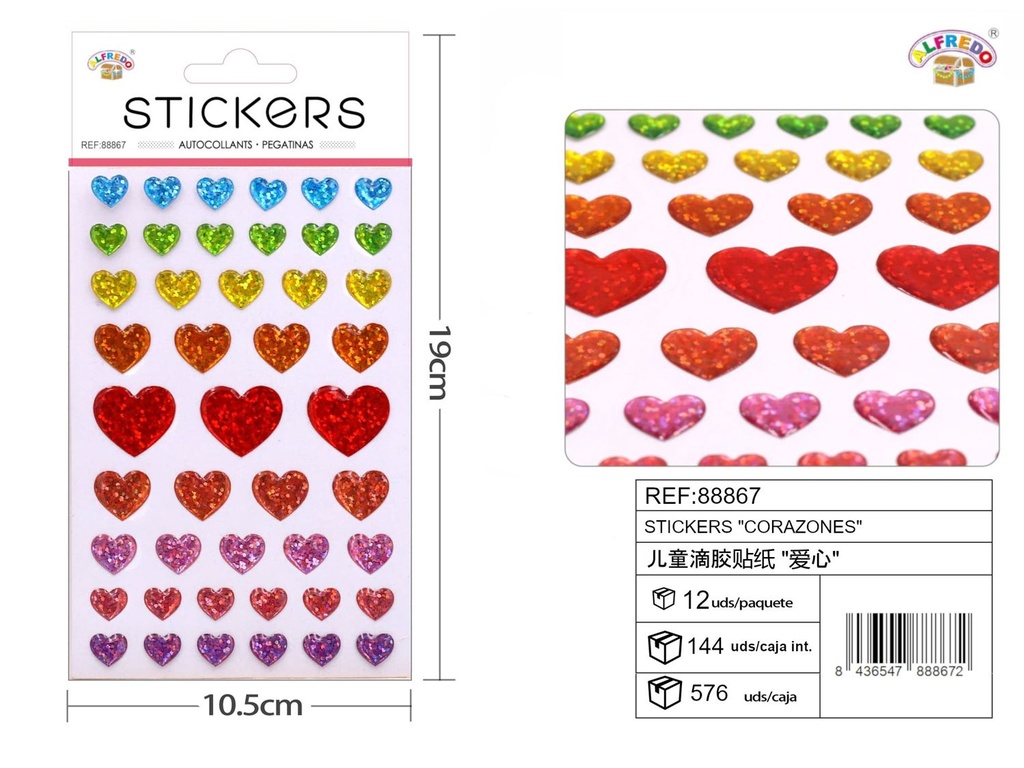 Stickers de Corazones 10x19 cm - Pegatinas románticas para manualidades