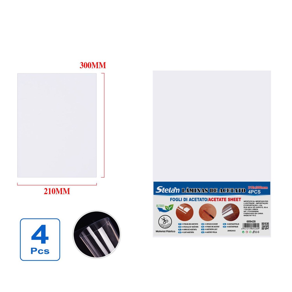 Láminas de acetato 4 pcs 21x30 PVC (25 micras) - Manualidades y papelería