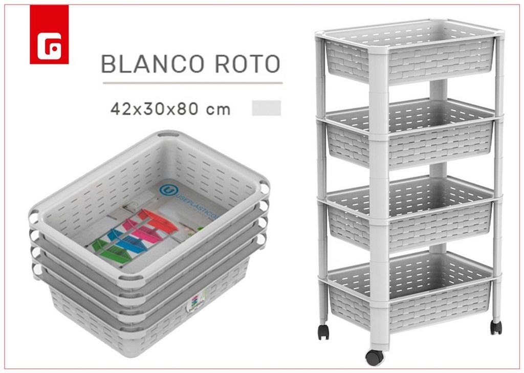 Cesta apilable 4 alturas blanco roto para almacenamiento de cocina