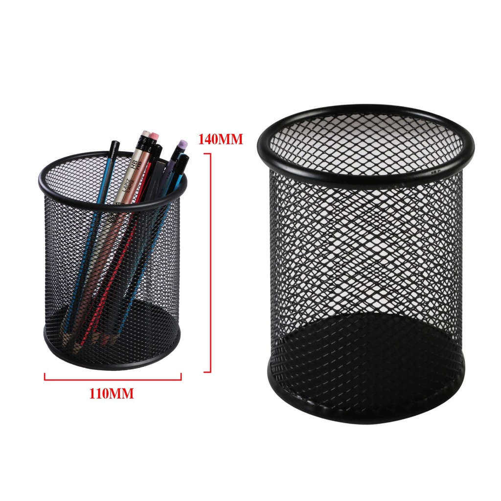 Portalápices redondo metálico negro 14cmx11cm para almacenamiento de escritorio