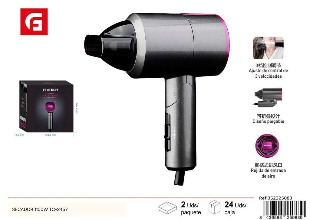 Secador 1100W TC-2457 - Secadores de pelo y dispositivos electrónicos