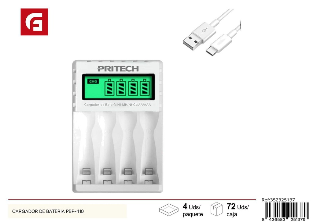 Cargador de batería PBP-410 para dispositivos electrónicos