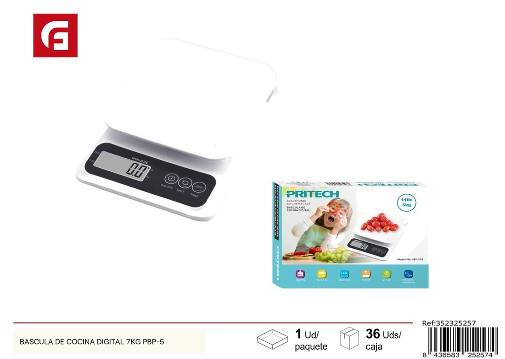 Báscula de cocina digital 7 kg PBP-5 - Utensilios de cocina