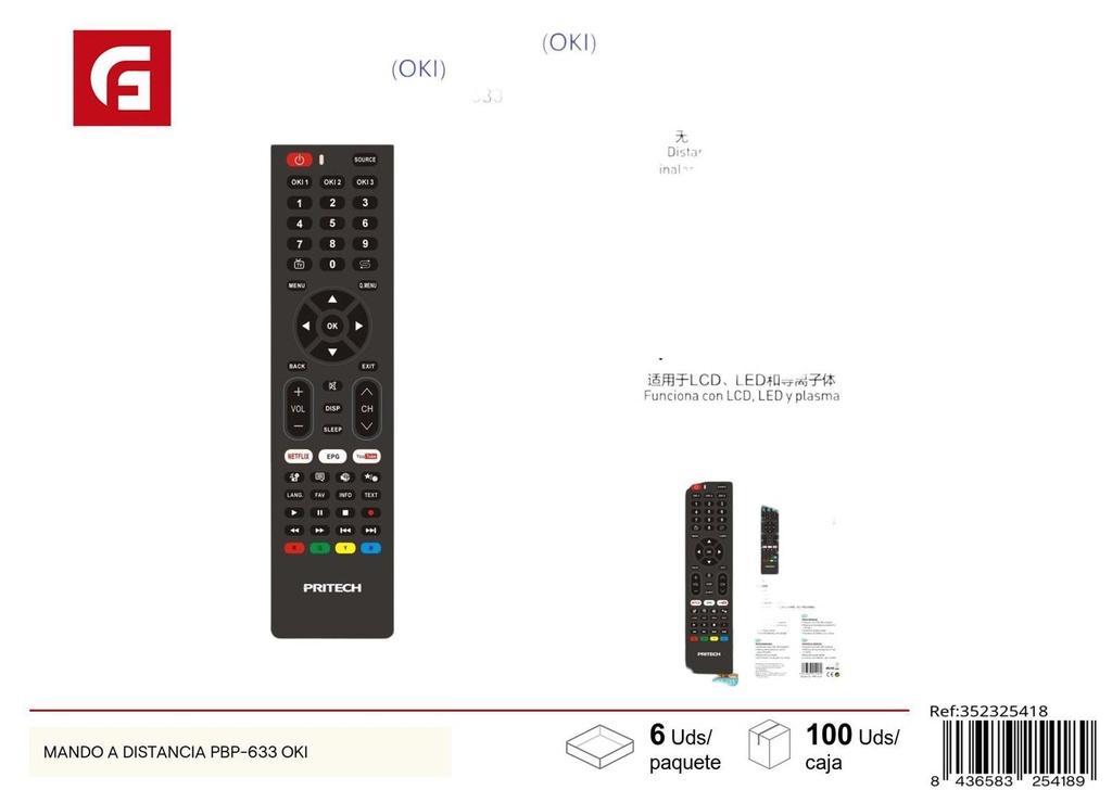 Mando a distancia universal PBP-633 Oki para control de dispositivos electrónicos