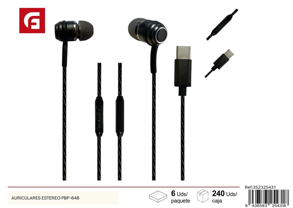 Auriculares estéreo PBP-646 para música y llamadas