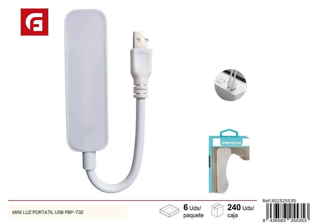 Mini luz portátil USB PBP-732 para iluminación y dispositivos electrónicos