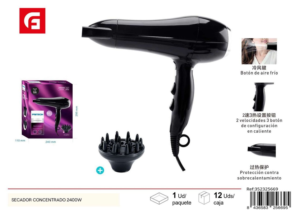 Secador concentrado 2400W - Electrodomésticos de belleza