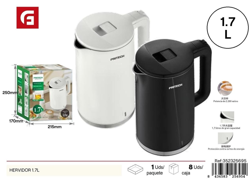 Hervidor eléctrico 1.7 L - Electrónica de cocina