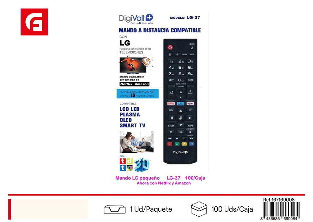 Mando nuevo compatible para LG modelo pequeño LG-37 (100/caja)