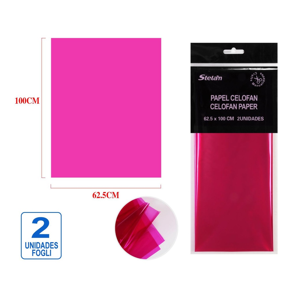 Papel celofán 62.5x100cm rosa para manualidades y decoraciones