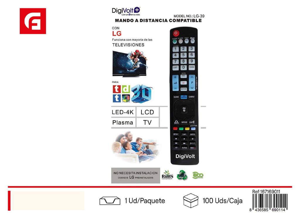 Mando nuevo compatible para LG grande LG-39 para televisores