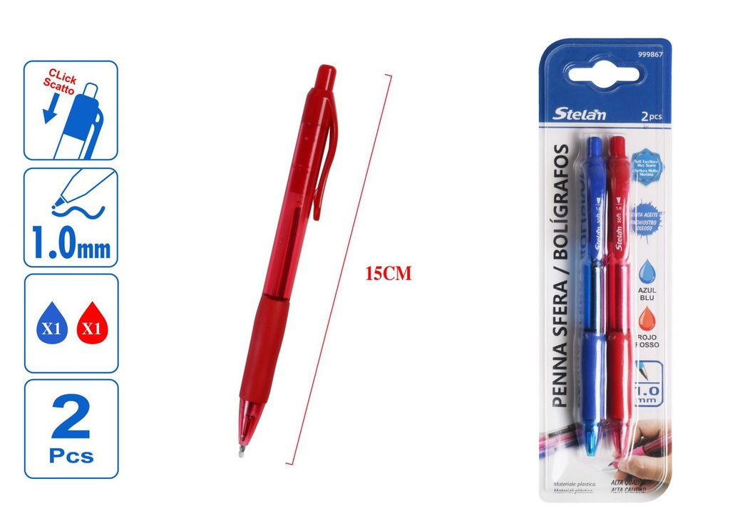 Bolígrafos 1.0mm 2p azul rojo - Materiales de escritura