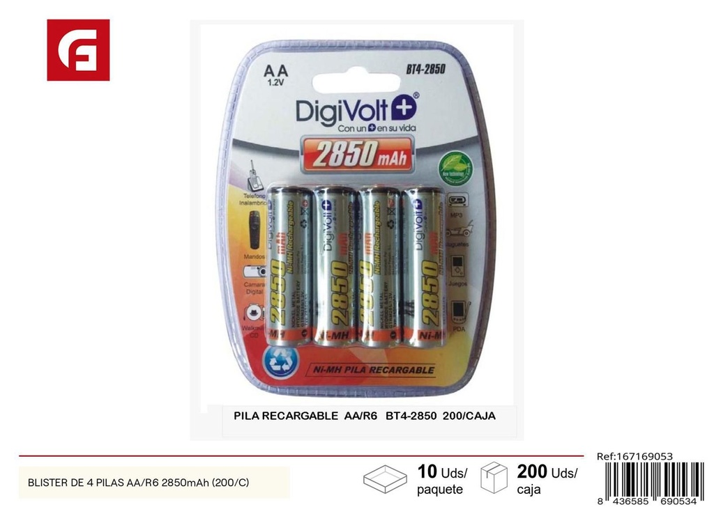 Bolsa de 4 pilas AA/R6 2850 mAh - Electrónica