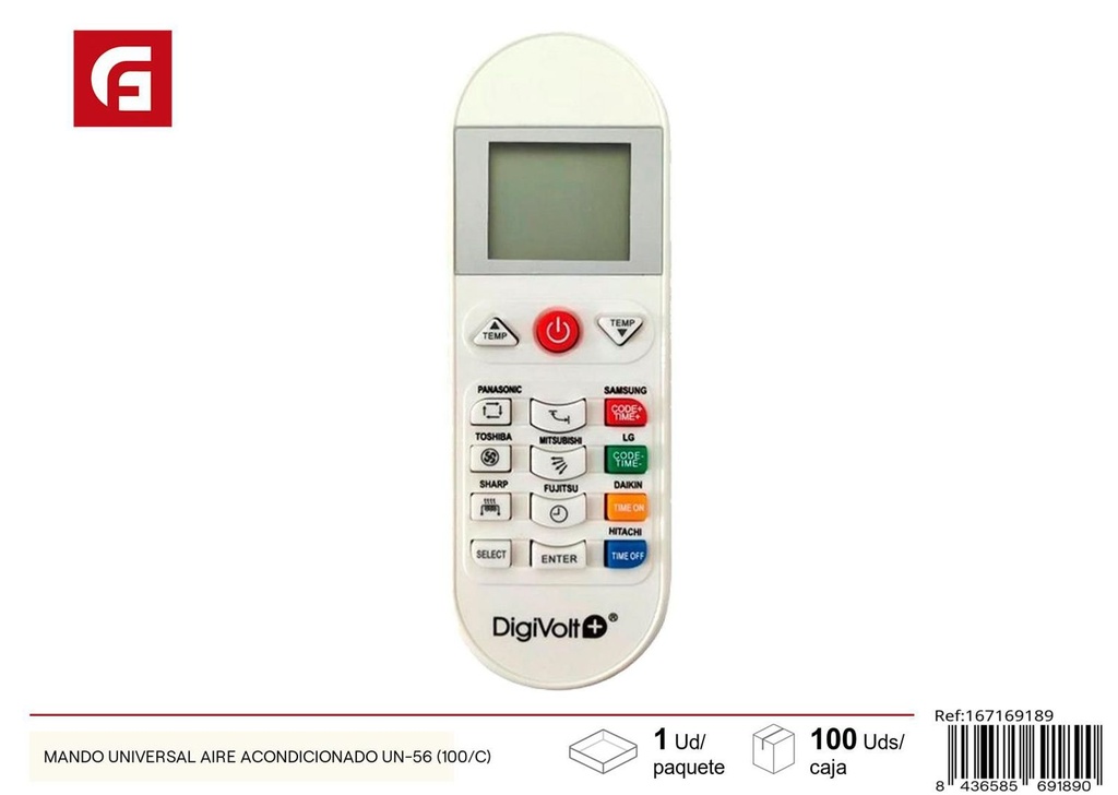 Mando universal para aire acondicionado UN-56 (100/C) para control remoto