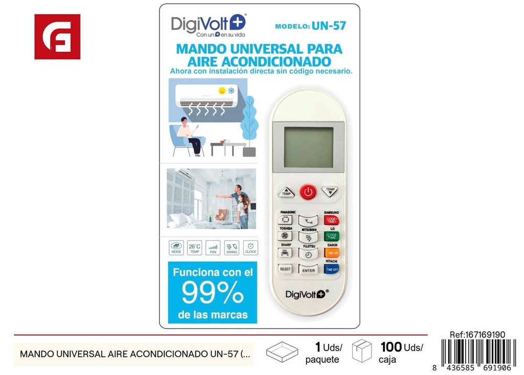 Mando universal aire acondicionado UN-57 para controlar climatización