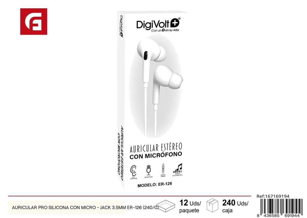 Auriculares de silicona con micrófono y jack 3.5mm ER-126