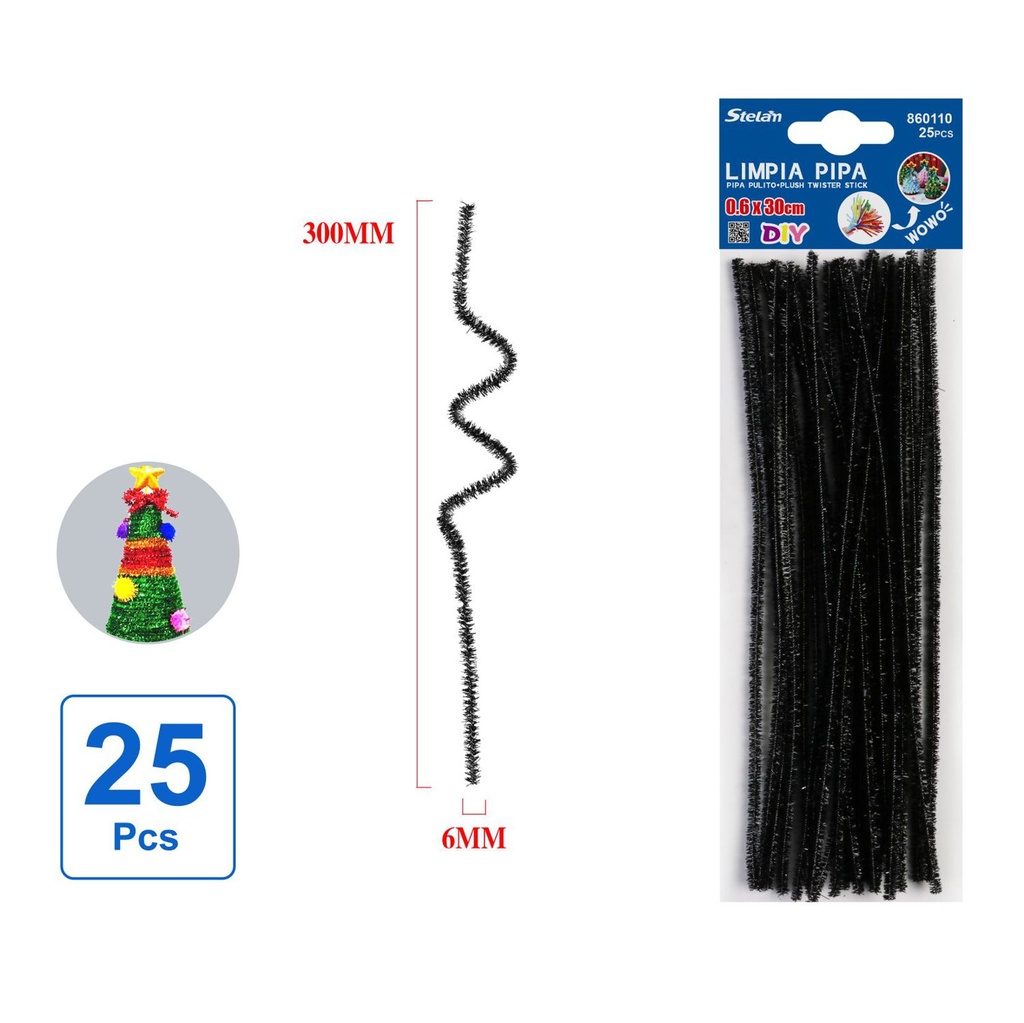 Limpia pipa negro 25 pcs 6mmX30 - Manualidades y accesorios