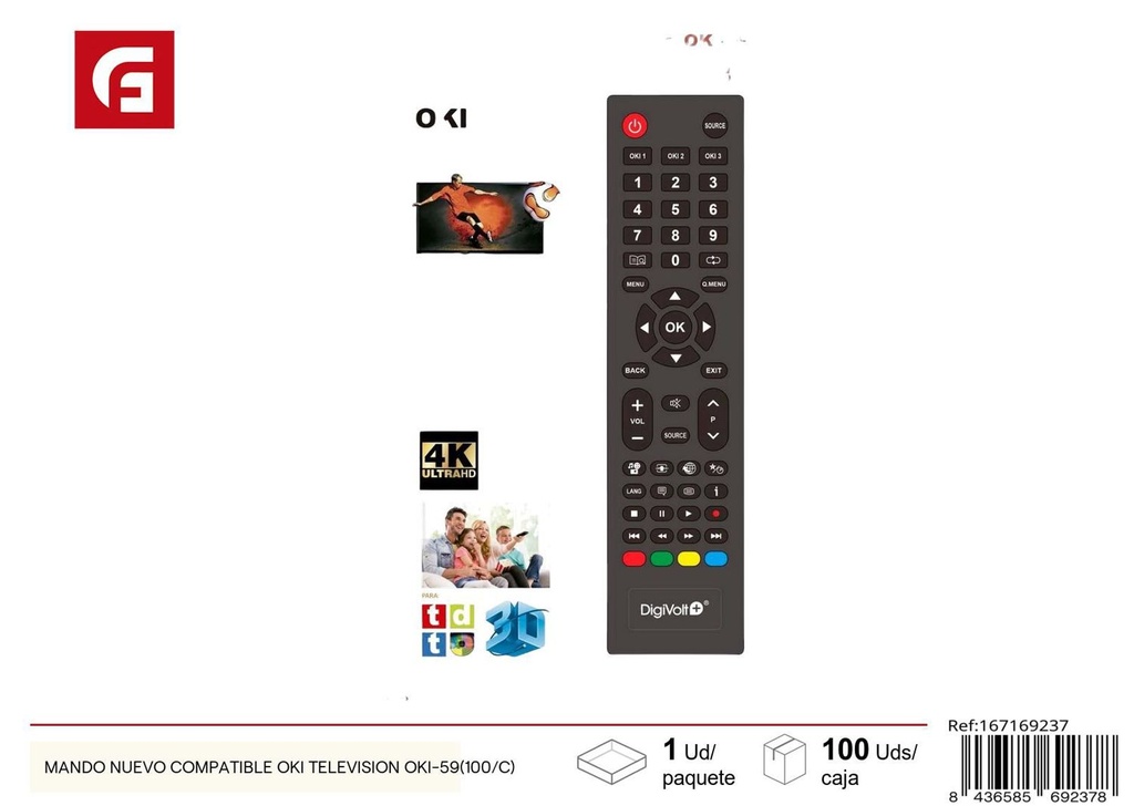 Mando nuevo compatible con televisión OKI OKI-59 para control remoto