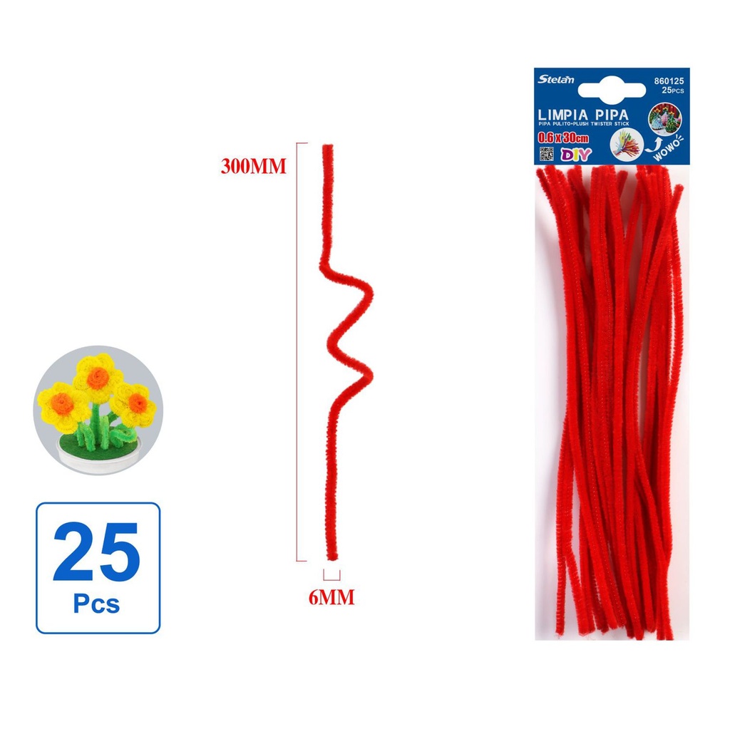 Limpia pipa rojo 25 pcs 6mmX30 - Manualidades y accesorios