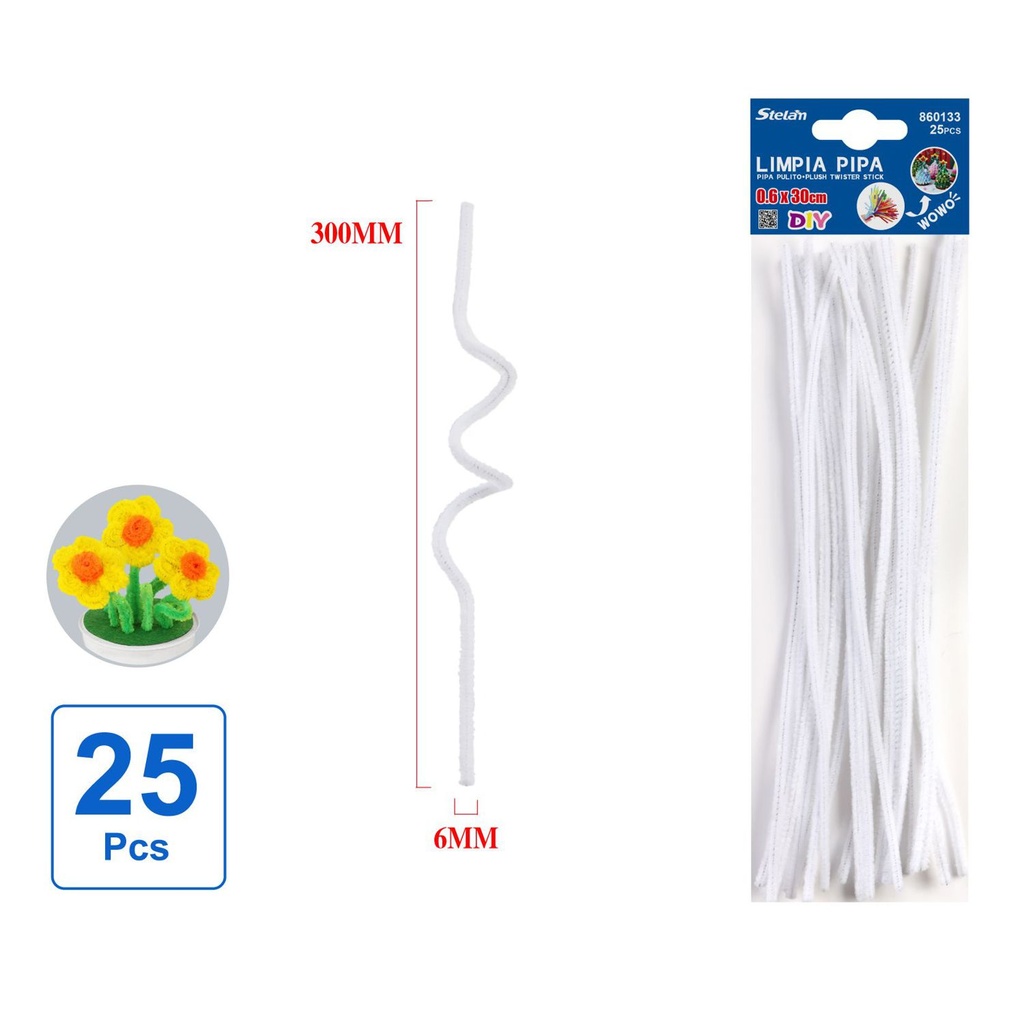 Limpia pipa blanco 25 pcs 6mmX30 - Manualidades y accesorios