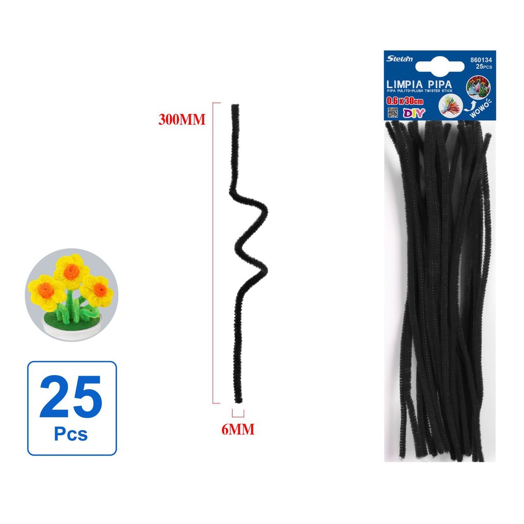 Limpia pipa negro 25 pcs 6mmX30 - Manualidades y accesorios