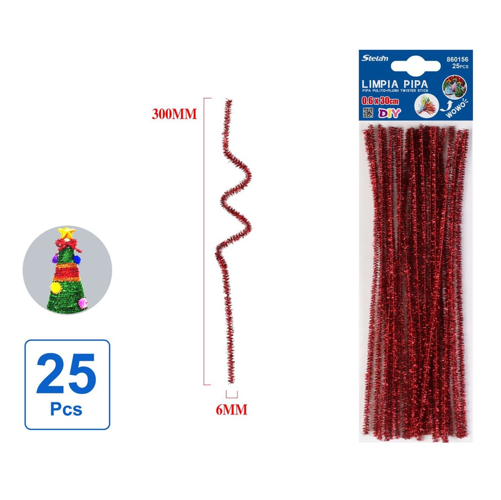 Limpia pipa rojo 25 pcs 6mmX30 - Manualidades y accesorios