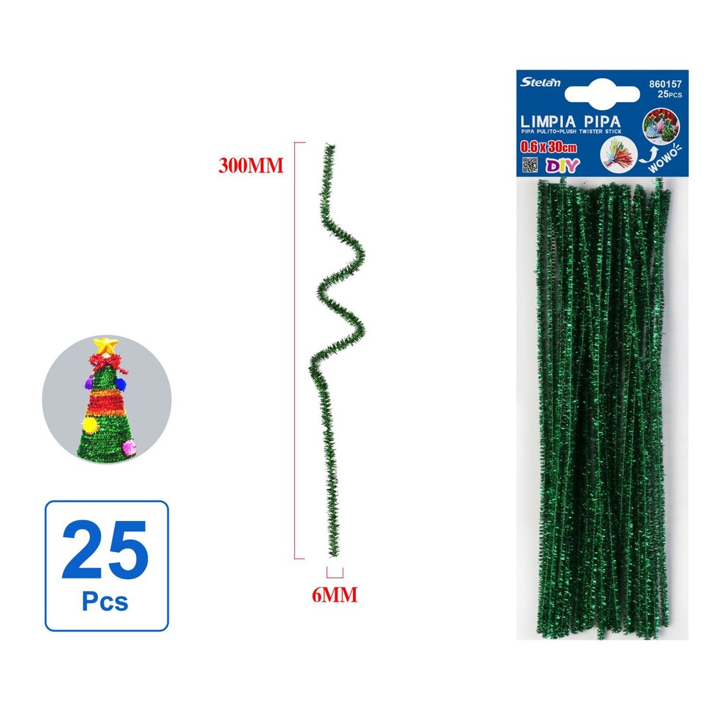 Limpia pipa verde 25 pcs 6mmX30 - Manualidades y accesorios