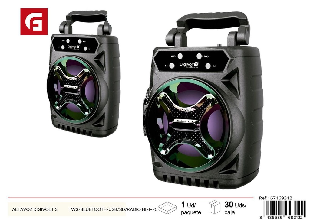 Altavoz DIGIVOLT 3 pulgadas TWS/ Bluetooth/ USB/ SD/ Radio HIFI-75