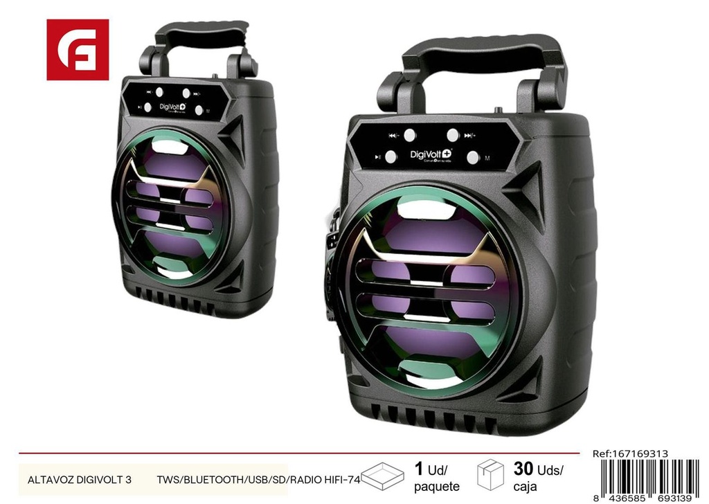 Altavoz Digivolt 3" TWS/Bluetooth/USB/SD/Radio HIFI-74 para sonido de alta calidad