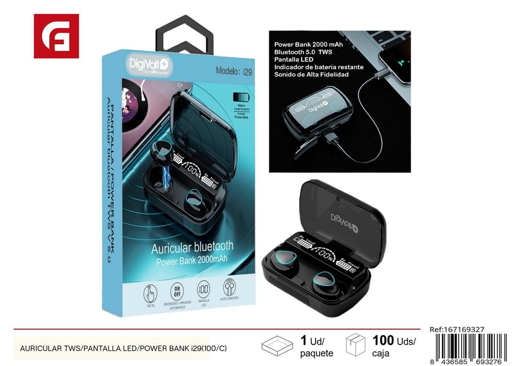 Auriculares TWS con pantalla LED y power bank i29 (100/c) para dispositivos móviles