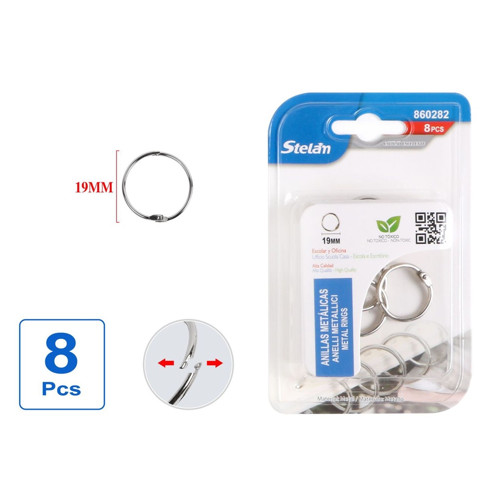 Anillas metálicas para encuadernación 19mm 8pcs - Accesorios de papelería