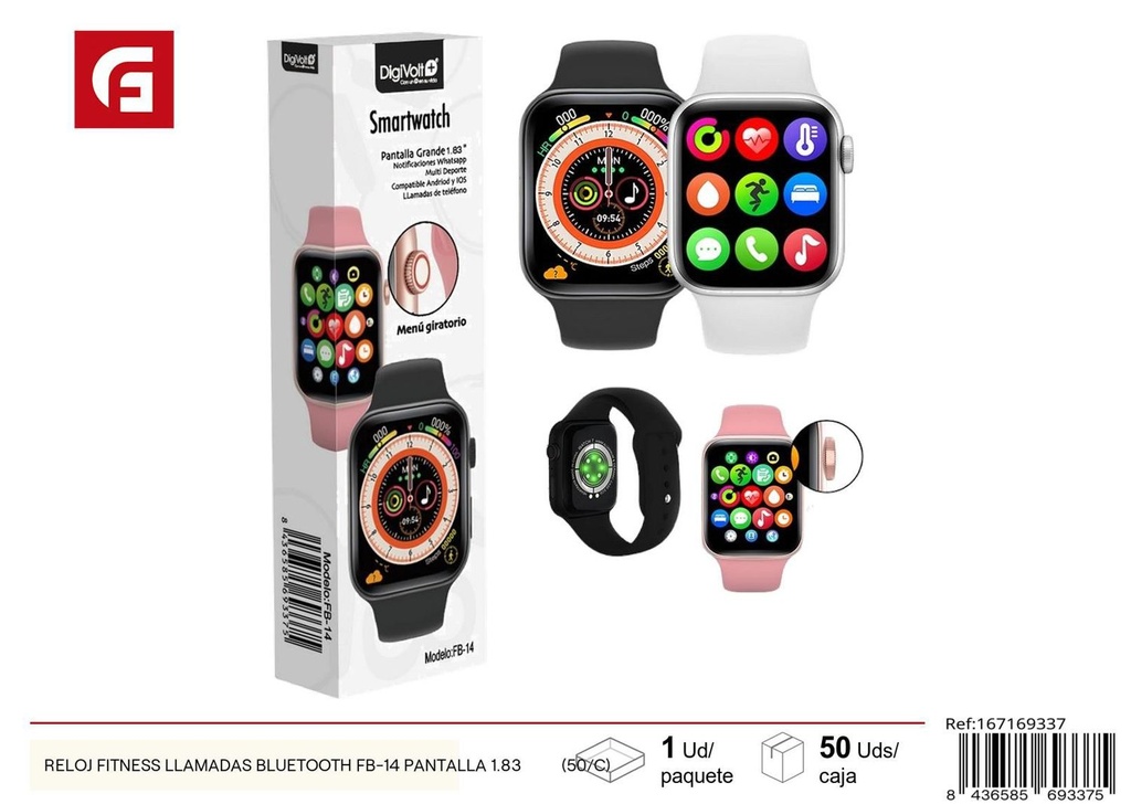 Reloj fitness con llamadas Bluetooth FB-14 1.83” - Electrónica y relojes inteligentes