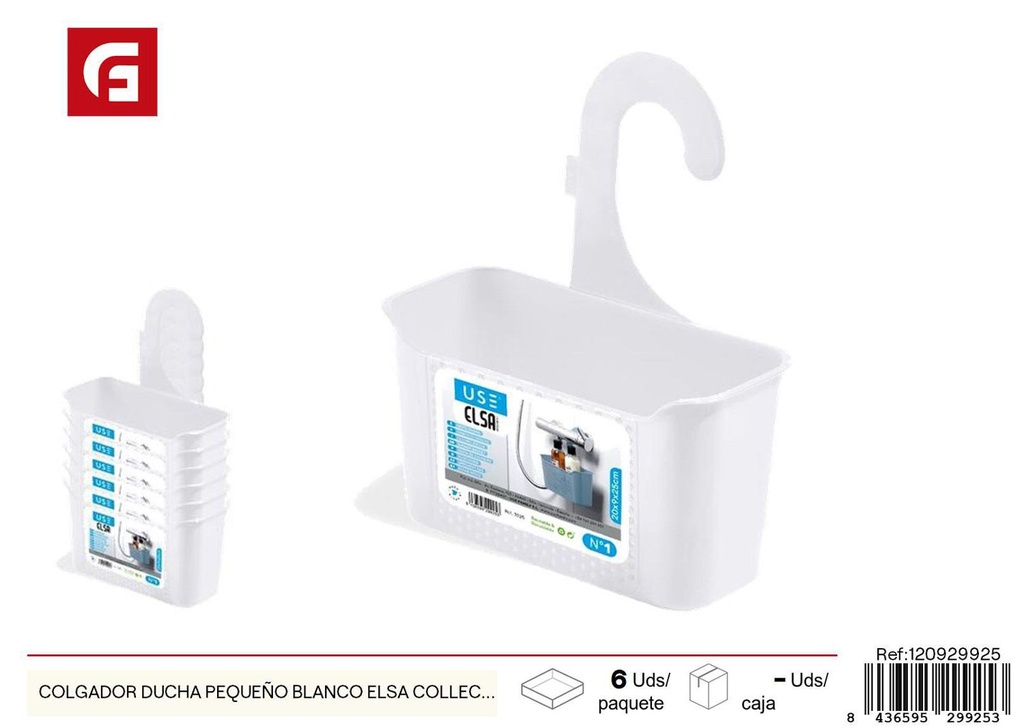 Colgador de ducha pequeño blanco Elsa Collection para organización de baño