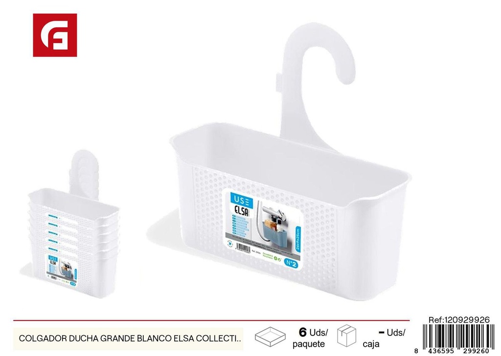 Colgador de ducha grande blanco Elsa Collection para organización de baño