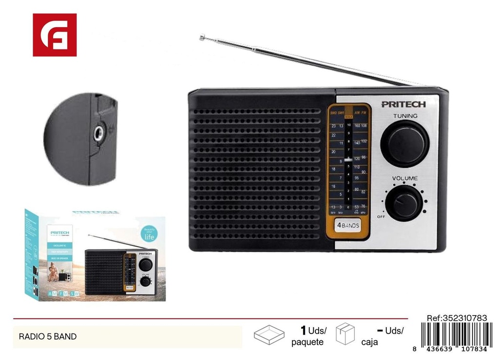 Radio de 5 bandas para electrónica y entretenimiento