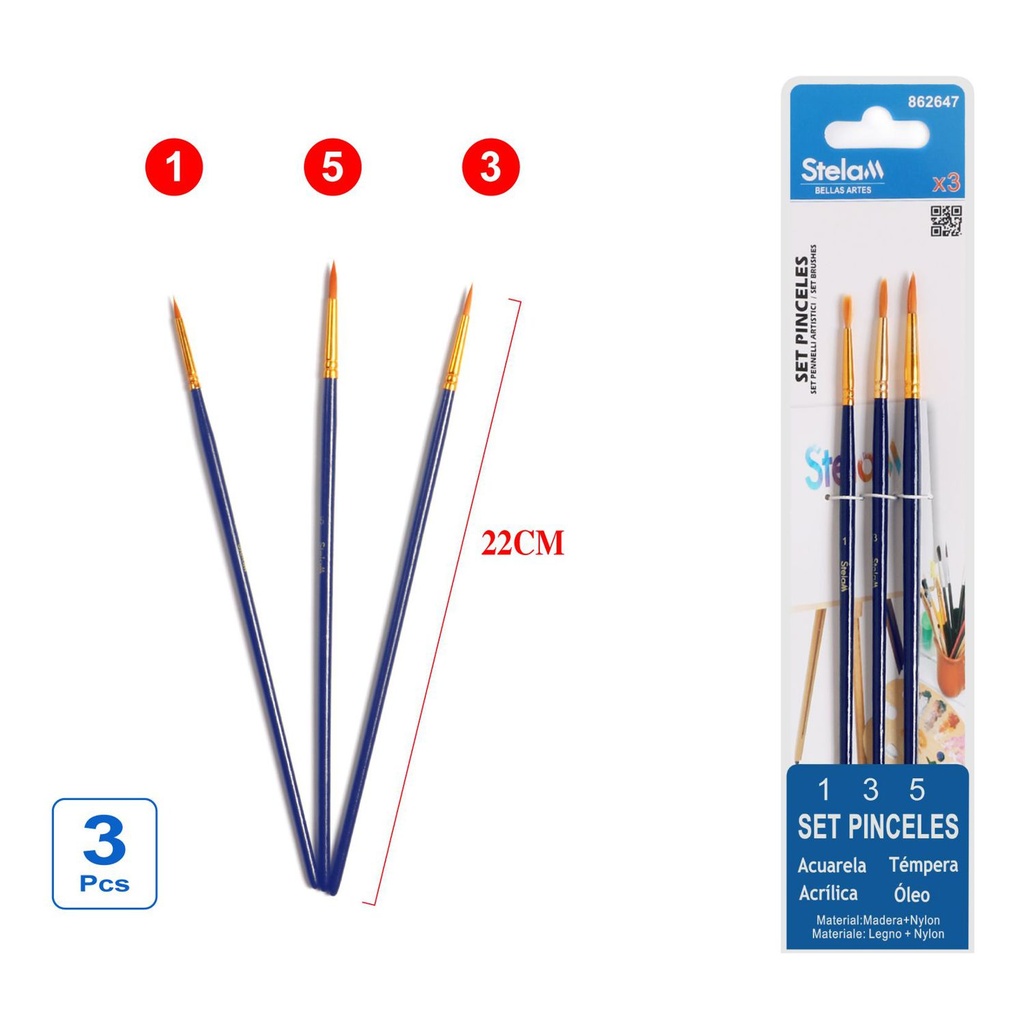 Set de pinceles de 3 piezas - Pintura y manualidades