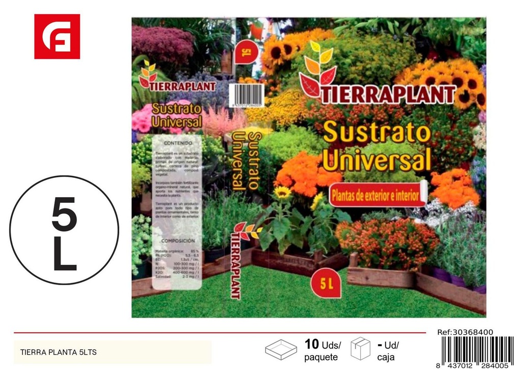 Tierra para plantas 5 litros - Sustrato para jardinería