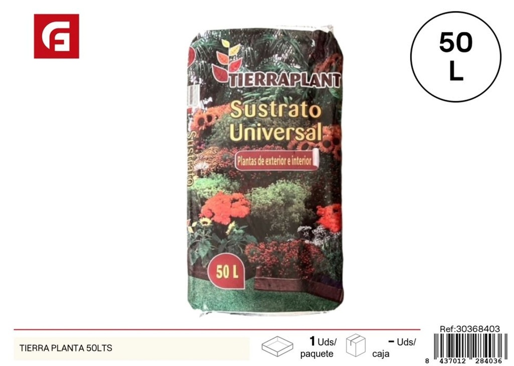 Tierra para plantas 50 litros - Sustrato y abono para jardinería