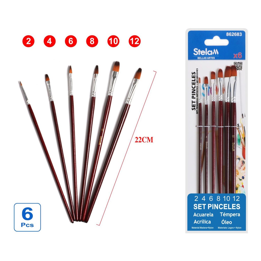 Set de pinceles de pintura marrón (6 piezas) - Pintura y bellas artes