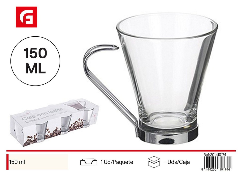 Taza de cristal para café con leche y asa de metal 150ml - Vajilla de café