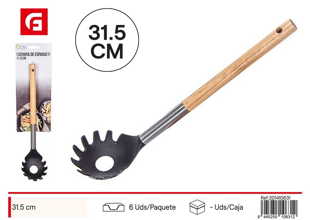 Cuchara de nylon para espaguetti con mango de madera 31.5cm - Utensilios de cocina