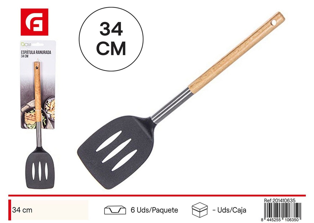 Espátula ranurada de nylon m/madera 34 cm - Utensilios de cocina