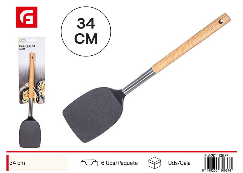 Espátula lisa nylon m/madera 34 cm - Herramientas de cocina