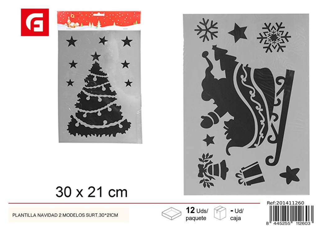 Plantilla navidad 2 modelos surt. 30x21cm - Decoraciones navideñas