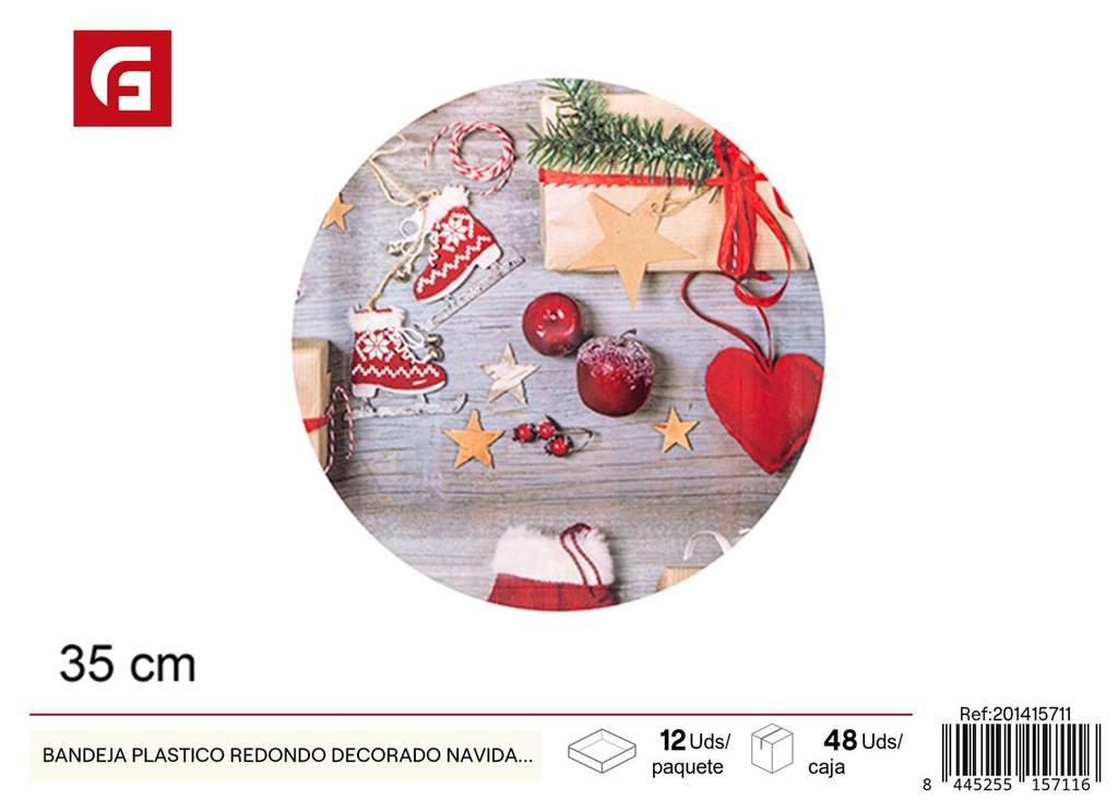 Bandeja plástica redonda decorada navidad - 35cm