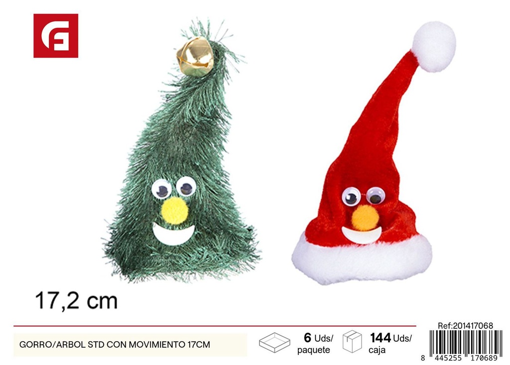 Gorro de Navidad para árbol o persona con movimiento 17cm