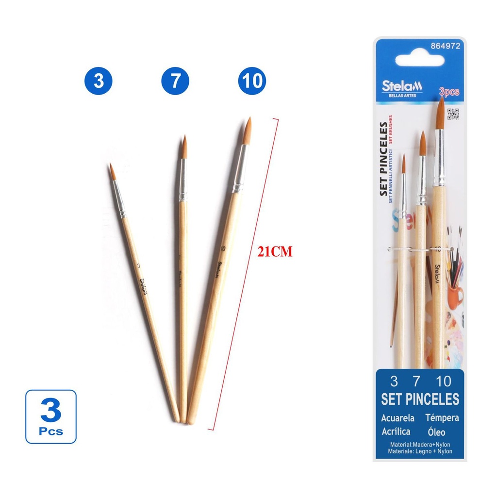 Set de 3 pinceles para pintura y actividades artísticas