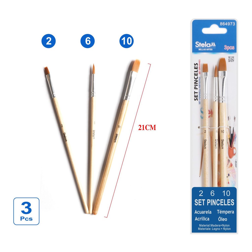 Set de pinceles 3 piezas para dibujo y pintura