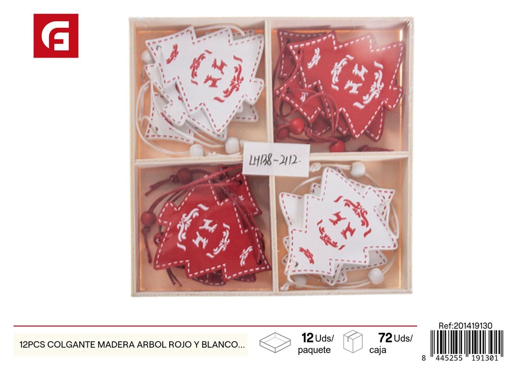 12PCS colgante madera árbol rojo y blanco - Decoraciones navideñas