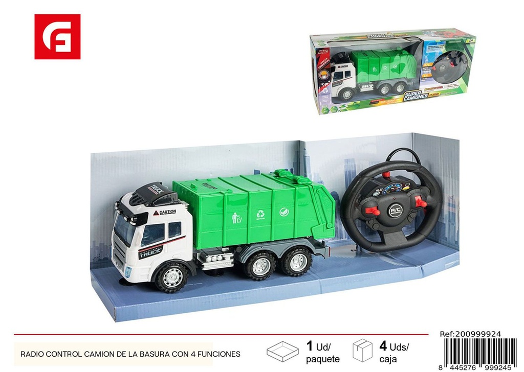 Camión de basura radio control con 4 funciones para juegos